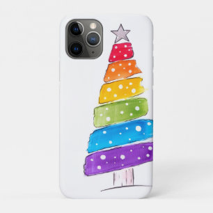 Modern Watercolor Christmas colourful Pine Tree iPhone 11 Pro Case