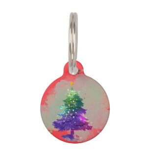 Modern Watercolor Christmas colourful Pine Tree Pet Tag