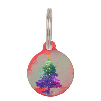 Modern Watercolor Christmas colourful Pine Tree Pet Tag