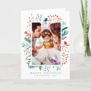 Modern Watercolor Christmas Foliage Botanicals Holiday Card