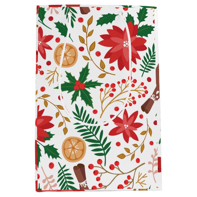 Modern Watercolor Christmas Green Pine Tree  Medium Gift Bag (Front)