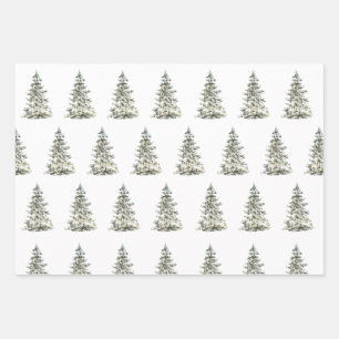 Modern Watercolor Christmas Green Pine Tree Wrapping Paper Sheet