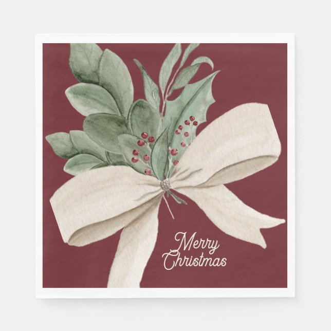 Modern Watercolor Christmas Greenery Napkin (Front)