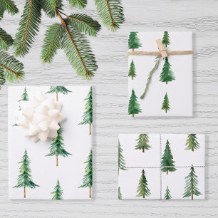 Modern Watercolor Christmas Pine Tree Wrapping Paper Sheet