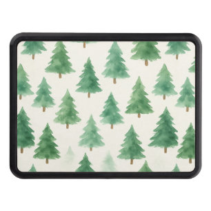 Modern Watercolor Christmas Pine Trees Seamless  Trailer Hitch Cover