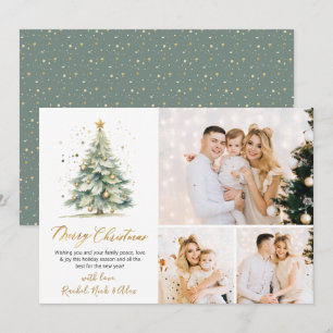 Modern Watercolor Christmas Tree 3 Multi Photo  Holiday Card