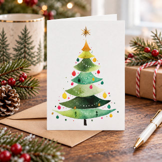 Modern Watercolor Christmas Tree Card