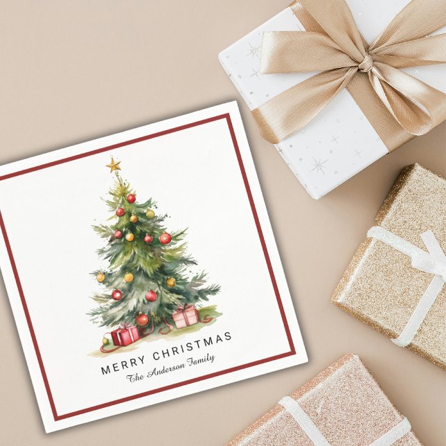 Modern Watercolor Christmas Tree Elegant Napkin (Creator Uploaded)