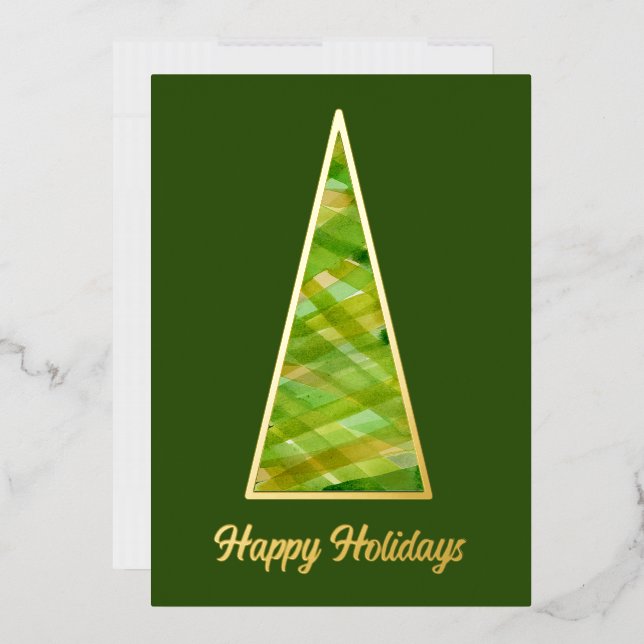 Modern Watercolor Christmas Tree Foil Holiday Card (Envelope)