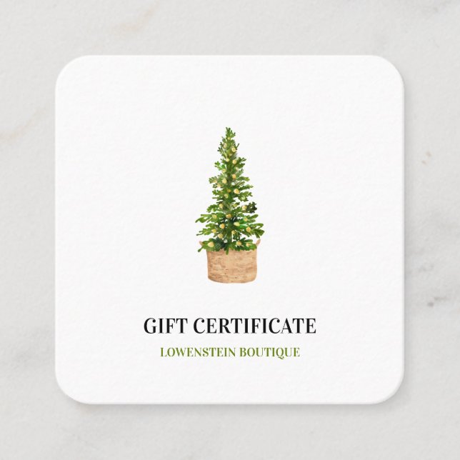 Modern Watercolor Christmas Tree Gift Certificate (Front)