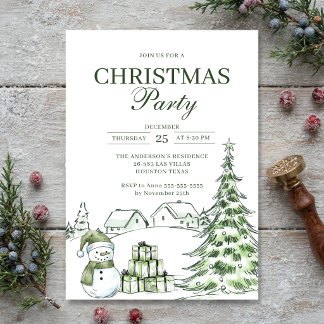 Modern Watercolor Christmas Tree Green Party Invitation