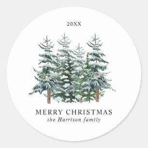 Modern Watercolor Christmas Tree Non Photo Classic Round Sticker