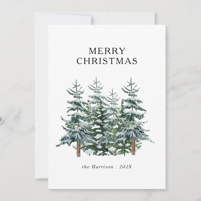 Modern Watercolor Christmas Tree Non Photo Holiday Card (Front)