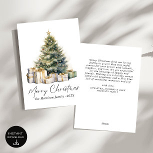 Modern Watercolor Christmas Tree Non Photo Holiday Card