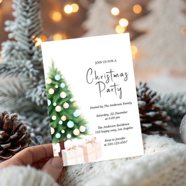Modern Watercolor Christmas Tree Party Invitation  (Créateur téléchargé)
