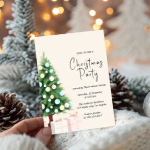 Modern Watercolor Christmas Tree Party Invitation 