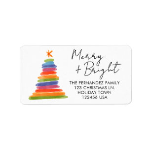 Modern Watercolor Christmas Tree Return Address Label