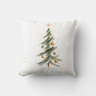 Modern Watercolor Christmas Tree Throw Pillow 