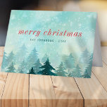 Modern Watercolor Christmas Winter Snow Forest Holiday Card<br><div class="desc">Design is composed of watercolor snow covered forest of pine trees

Available here:
http://www.zazzle.com/store/selectpartysupplies</div>