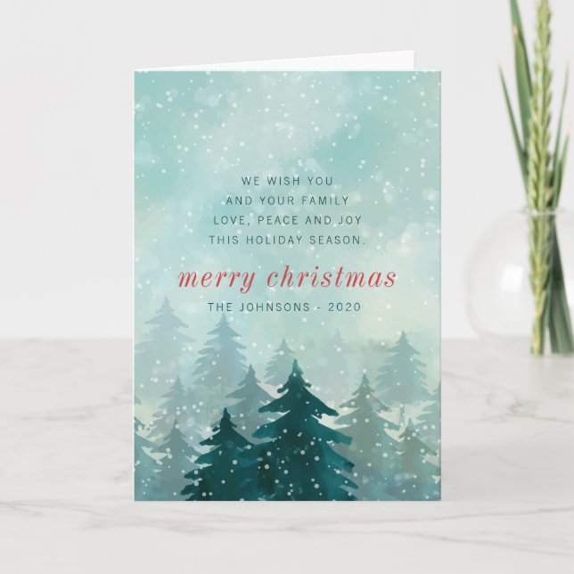Modern Watercolor Christmas Winter Snow Forest Holiday Card (Front)