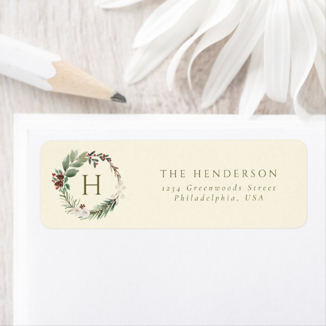 Modern Watercolor Christmas Wreath Monogram Family (Insitu)