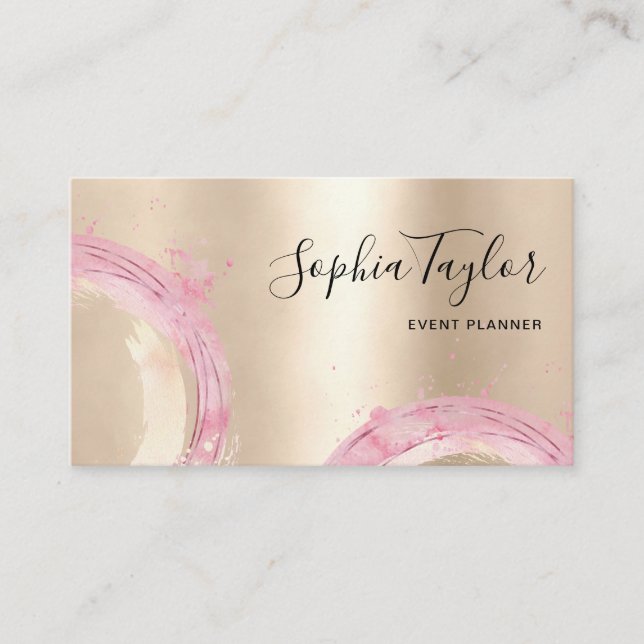 Modern Watercolor Circles Abstract Gold Foil Business Card (Front)