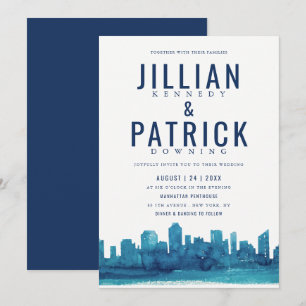 Modern Watercolor City Skyline Wedding  Invitation