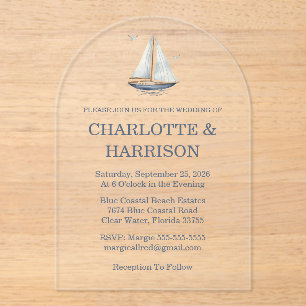 Modern Watercolor Coastal Seascape Wedding Acrylic Invitations