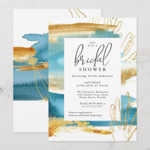Modern Watercolor Coastal Theme Bridal Shower Invitation