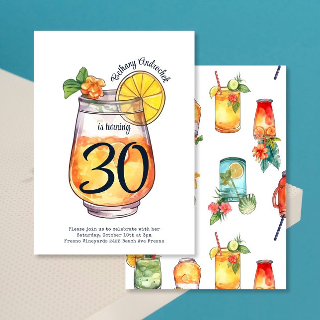 Modern Watercolor Cocktail Birthday Party Invitation (Creator Uploaded)