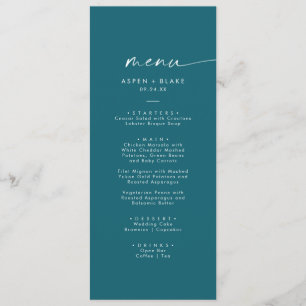Modern Watercolor Coordinate Teal Wedding Menu