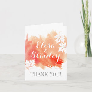 Modern watercolor coral peach wedding Thank You