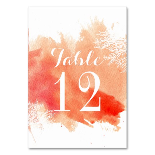 Modern watercolor coral reef wedding table number