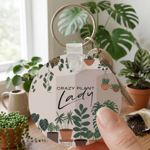 Modern Watercolor Crazy Plant Lady Houseplant Keychain