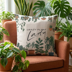 Modern Watercolor Crazy Plant Lady Houseplant Throw Pillow
