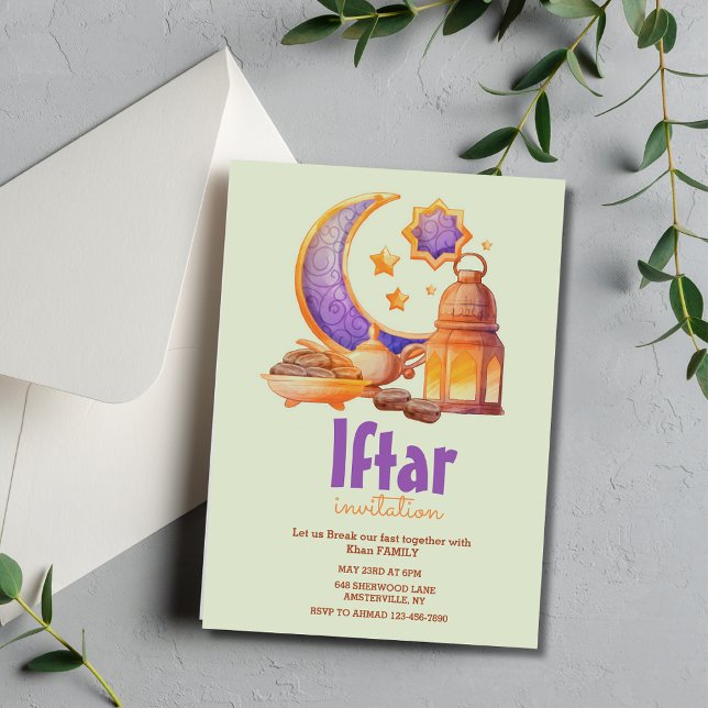 Modern Watercolor crescent  Iftar Party Invitation (Creator Uploaded)