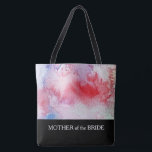 Modern watercolor custom text personalized wedding tote bag<br><div class="desc">Modern handpainted watercolor splatter,  red,  pink,  blue colours. Custom text: Mother of the Bride,   wedding bag,  personal name at the back.
You can easily change the text at the front in "Bridesmaid,  Made of Honour etc" and you can add a name at the back.</div>