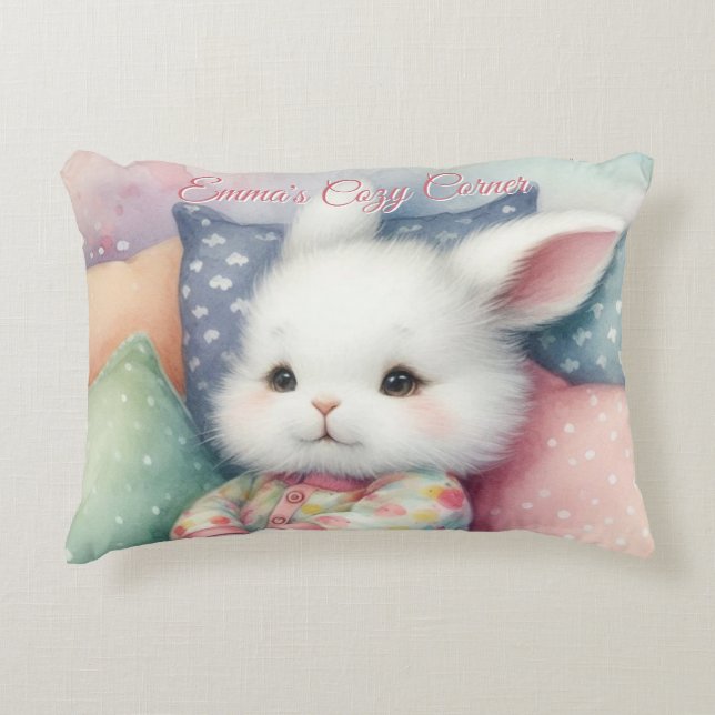Modern Watercolor Cute Bunny Personalize Accent Pillow (Front)