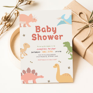 Modern Watercolor Cute Dino Dinosaur Baby Shower Invitation