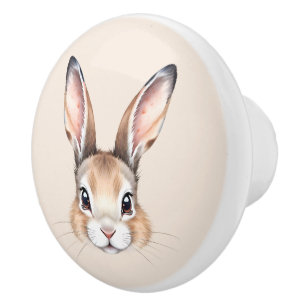 Modern Watercolor Cute Easter Bunny Face Ceramic Knob