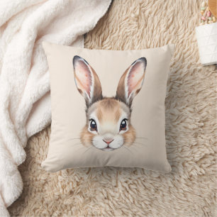 Modern Watercolor Cute Easter Bunny Face Neutral Throw Pillow