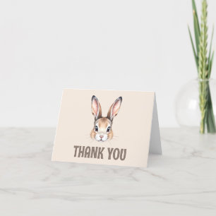 Modern Watercolor Cute Easter Bunny Face Thank You Card