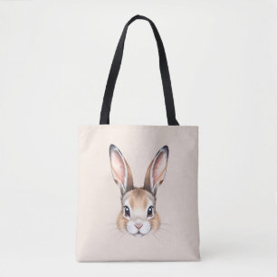Modern Watercolor Cute Easter Bunny Face Tote Bag