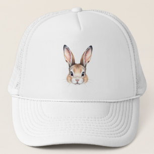 Modern Watercolor Cute Easter Bunny Face Trucker Hat