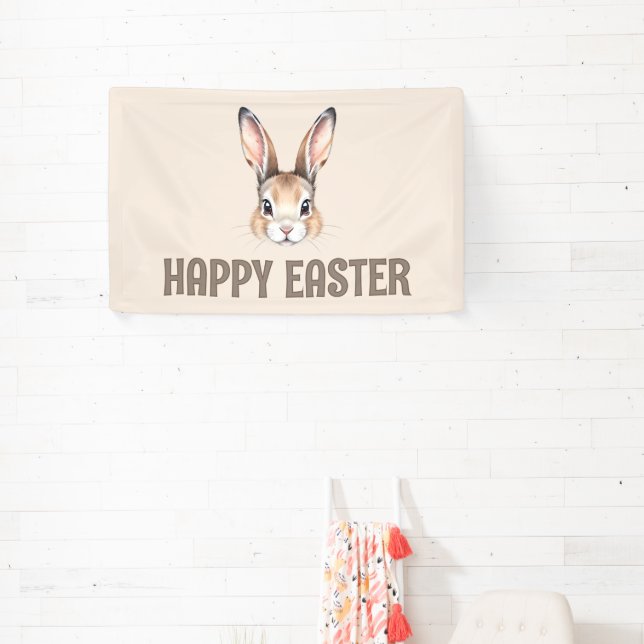 Modern Watercolor Cute Easter Bunny Neutral Banner (Insitu)