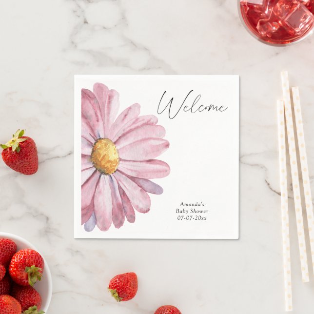 Modern Watercolor Daisy baby shower Napkin (Insitu)