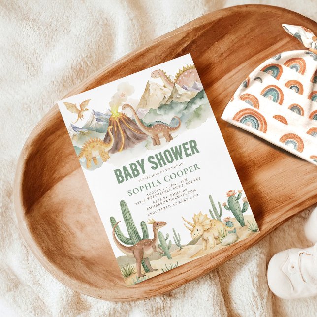 Modern Watercolor Dinosaur Baby Shower Invitation (Creator Uploaded)