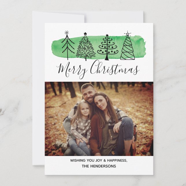 Modern Watercolor Doodle Photo Card (Front)