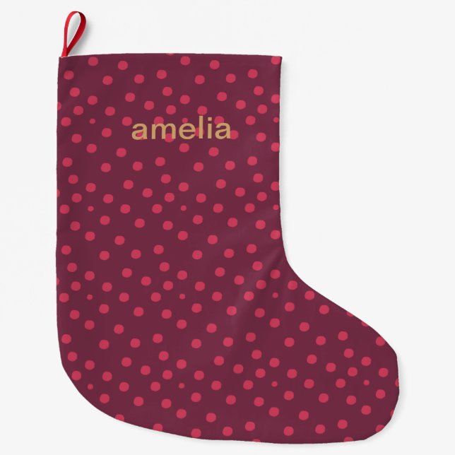 Modern Watercolor Dots with Name  Large Christmas Stocking (Front)