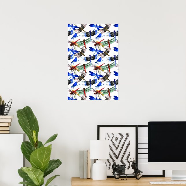 Modern Watercolor Dragonfly Wall Art Poster (Home Office)